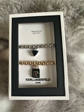 Karl Lagerfeld Set of 2 Beaded Charm Bracelets - Gold & Silver